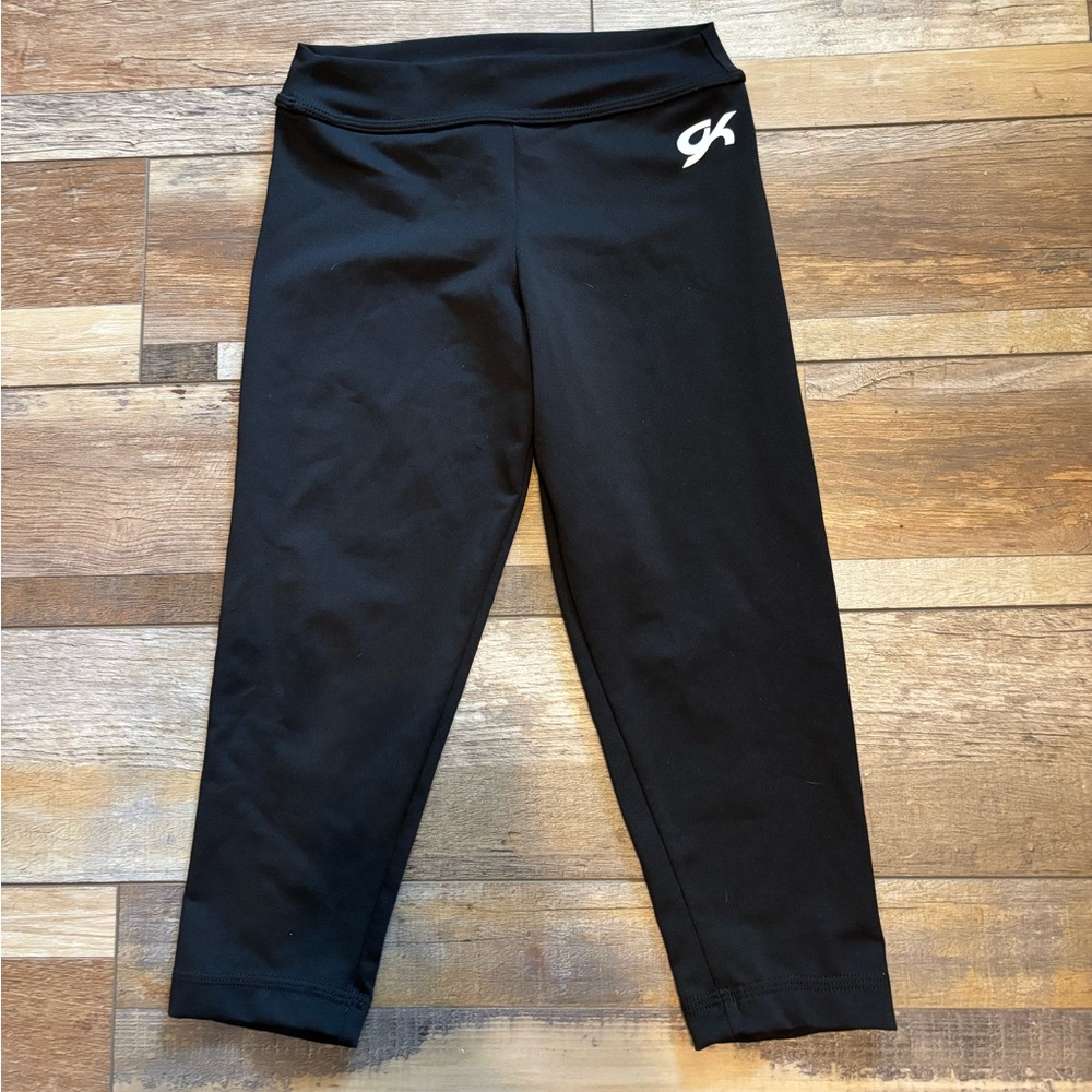 GK Black Cropped Athletic Leggings with White Logo